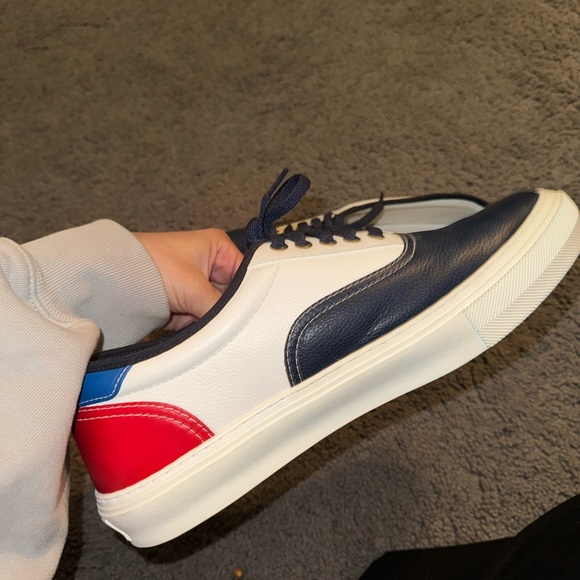 Louis Vuitton leather sneakers with red, blue, and white pattern. - Picture 11 of 14